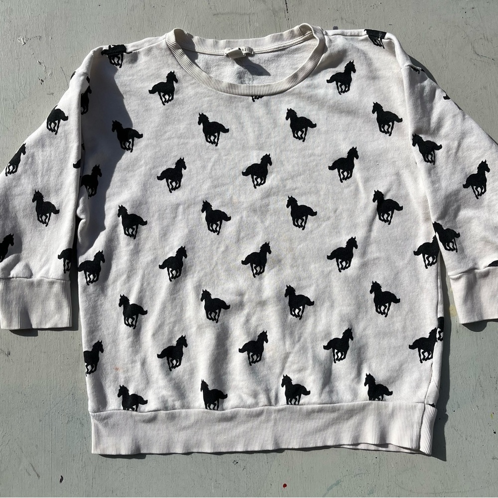 Women's Forever21 Sweater Multicolor White Pony M Cottage Farm Equestrian City